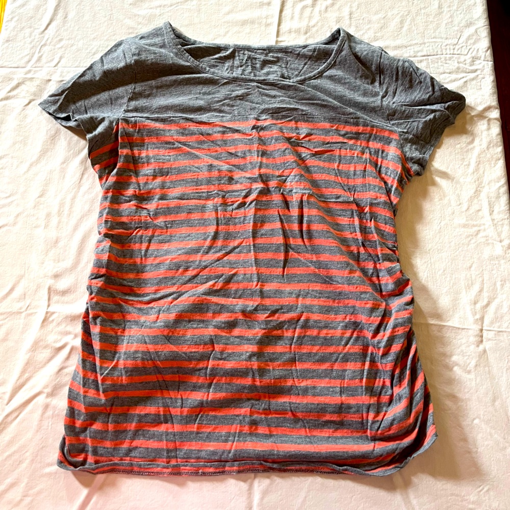 Salmon and grey striped maternity tee
